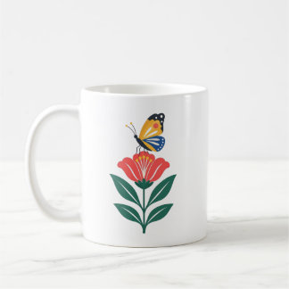 Colourful Butterfly On Red Flower Art Coffee Mug