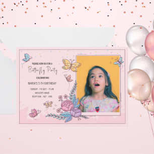 Colourful butterfly party birthday invitation 