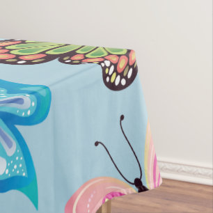 Colourful Butterfly Pattern Pastel Light Blue Tablecloth