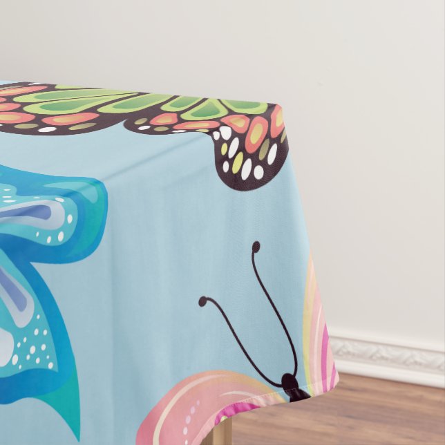 Colourful Butterfly Pattern Pastel Light Blue Tablecloth (In Situ)