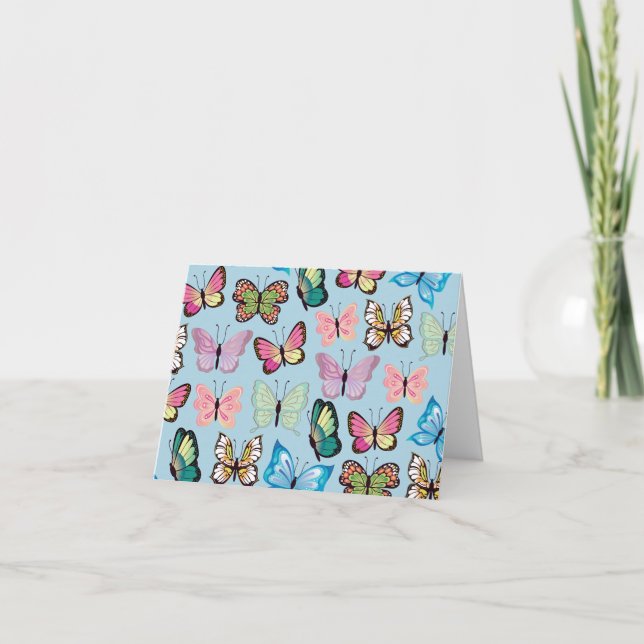 Colourful Butterfly Pattern Pastel Light Blue Thank You Card (Front)