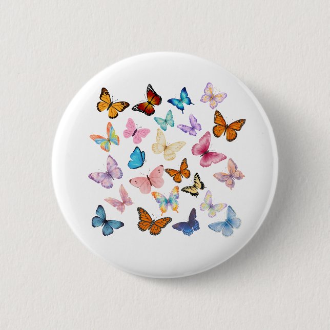 Colourful Butterfly Pattern Pinback Button (Front)