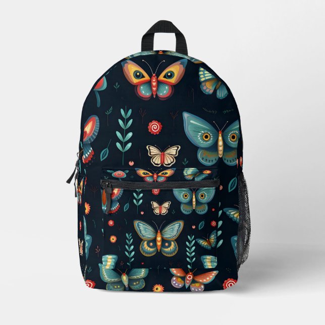 Colourful butterfly pattern printed backpack (Front)