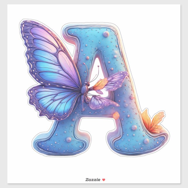 Colourful Butterfly Perched On Bright Blue Letter  (Sheet)