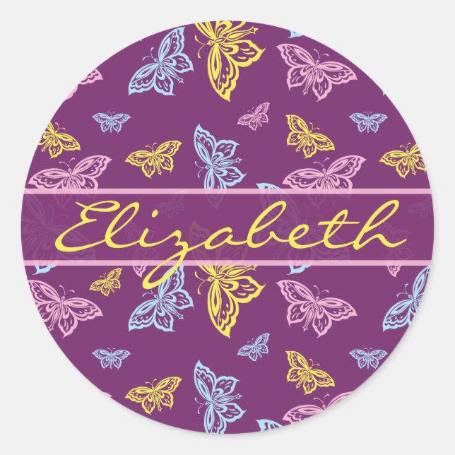 Colourful Butterfly Personalise Pattern Classic Round Sticker (Front)