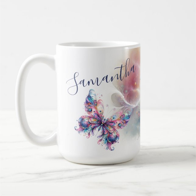 Colourful Butterfly Personalised Coffee Mug (Left)