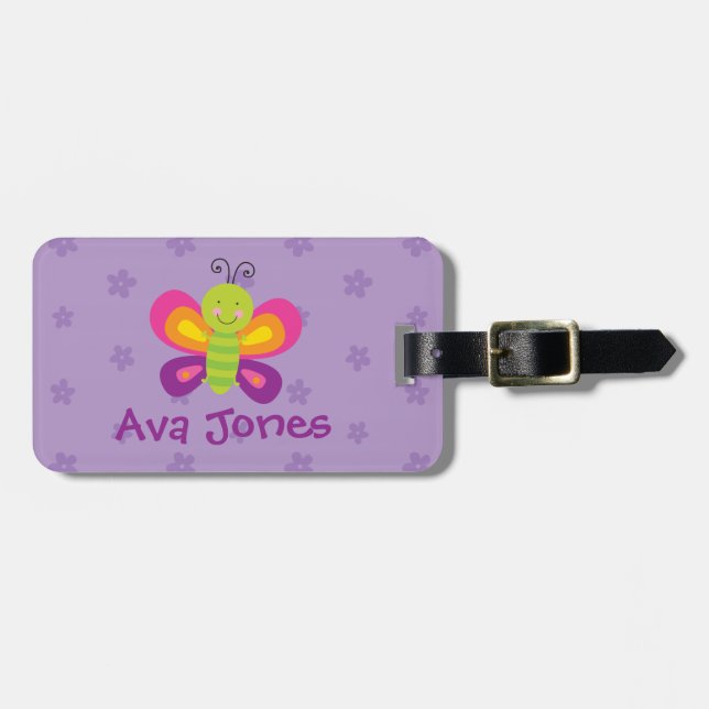 Colourful Butterfly Personalised Luggage Tag (Front Horizontal)