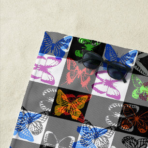 Colourful Butterfly Plaid Tartan Check Design  Beach Towel