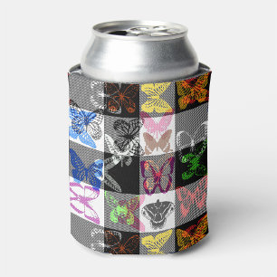 Colourful Butterfly Plaid Tartan Check Design Can Cooler
