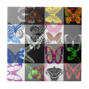 Colourful Butterfly Plaid Tartan Check Design Ceramic Tile