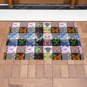 Colourful Butterfly Plaid Tartan Check Design Doormat
