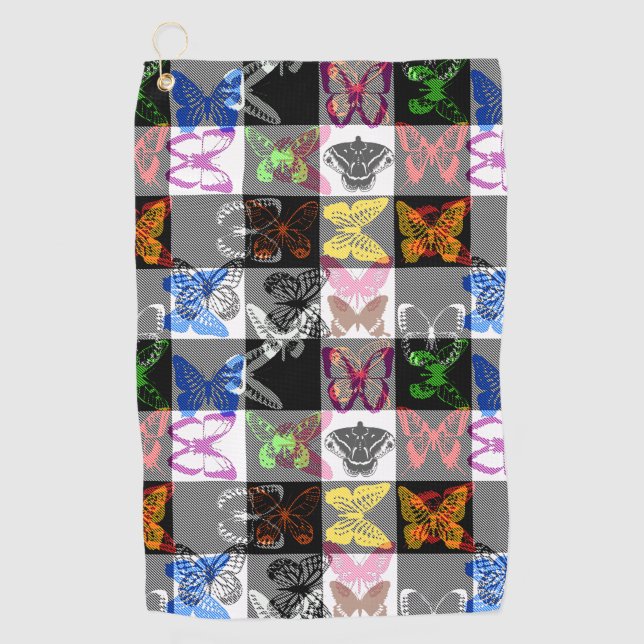 Colourful Butterfly Plaid Tartan Check Design  Golf Towel (Front)
