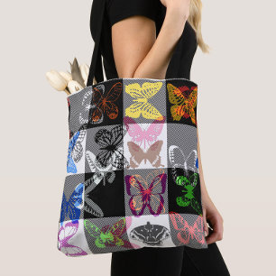 Colourful Butterfly Plaid Tartan Check Design Tote Bag