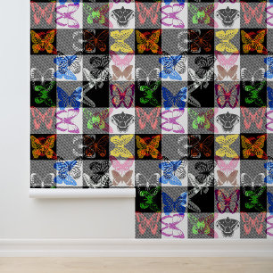 Colourful Butterfly Plaid Tartan Check Design Wallpaper