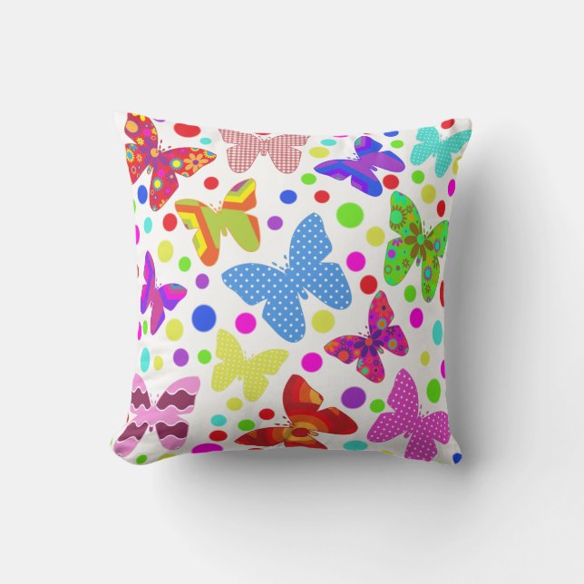 Colourful butterfly polka dot cute animal kids roo cushion (Front)