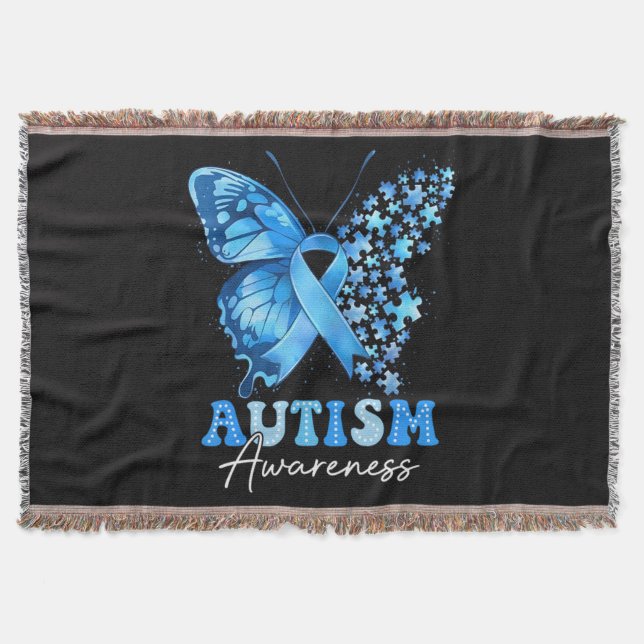 Colourful Butterfly Puzzle Throw Blanket (Front)