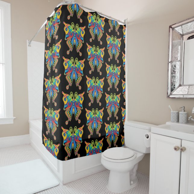Colourful butterfly shower curtain (In Situ)
