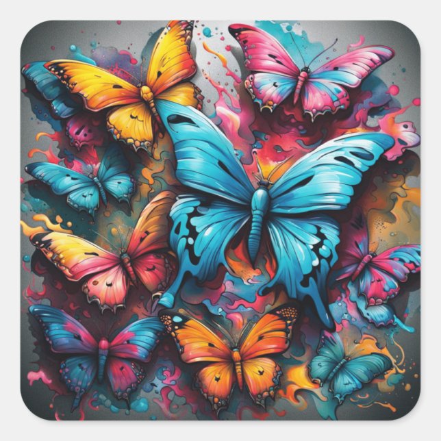 Colourful Butterfly  Square Sticker (Front)