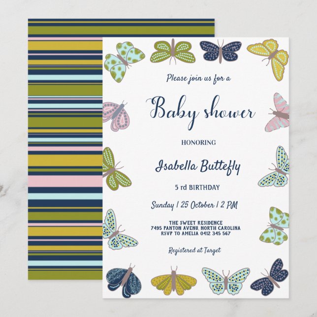 Colourful Butterfly Summer Baby Shower Invitation (Front/Back)