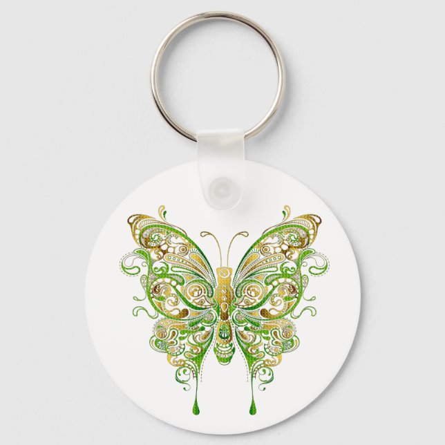 Colourful Butterfly Tattoo Style Key Ring (Front)