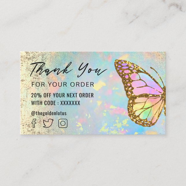 colourful butterfly thank you business card (Front)