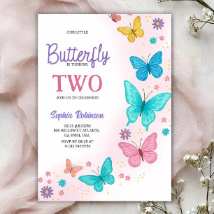 Colourful butterfly-themed birthday invitation