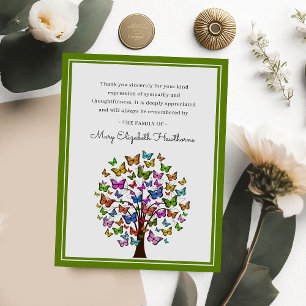 Colourful Butterfly Tree Photo Funeral Thank You Card