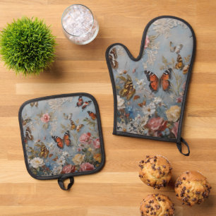 Colourful Butterfly Watercolor Oven Mitt & Pot Holder Set