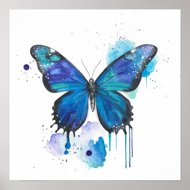 Colourful Butterfly Watercolour Artwork Poster (Front)