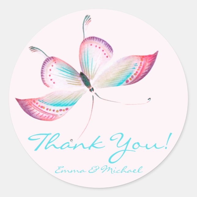 Colourful Butterfly | Wedding Thank You Stickers (Front)
