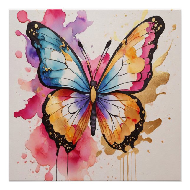 Colourful Butterfly with Artistic Splash Poster (Front)