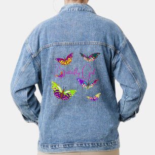 Colourful Butterfy Feminine Fashion Art, Trendy Denim Jacket