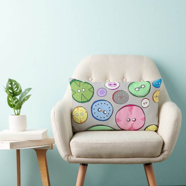 Colourful Button Illustration Lumbar Cushion (Chair)