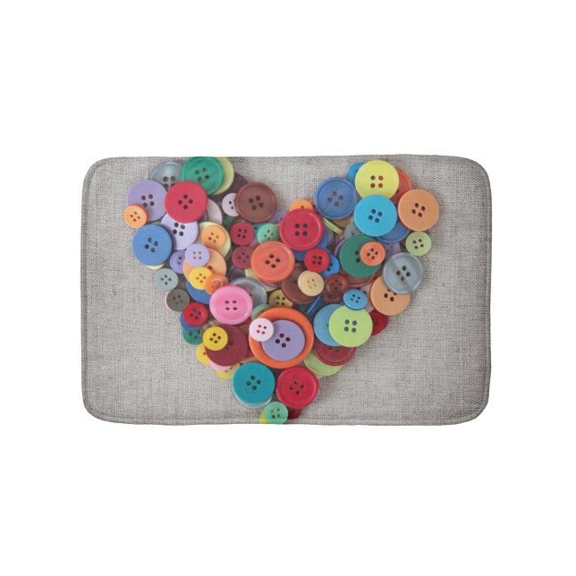 Colourful Buttons Heart Bath Mat (Front)