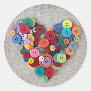 Colourful Buttons Heart Classic Round Sticker
