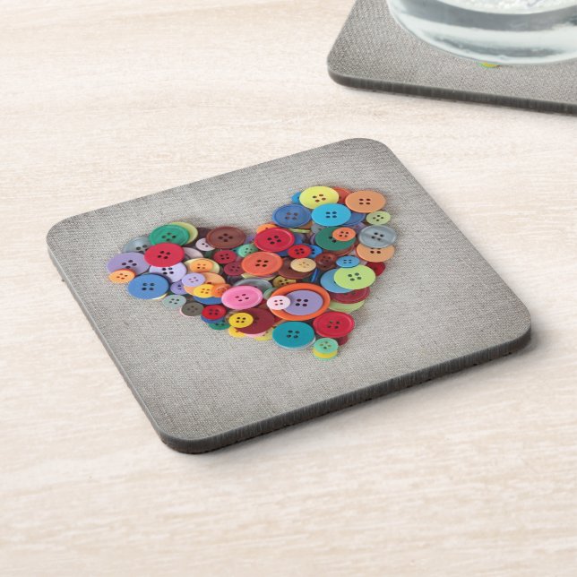 Colourful Buttons Heart Coaster (Left Side)