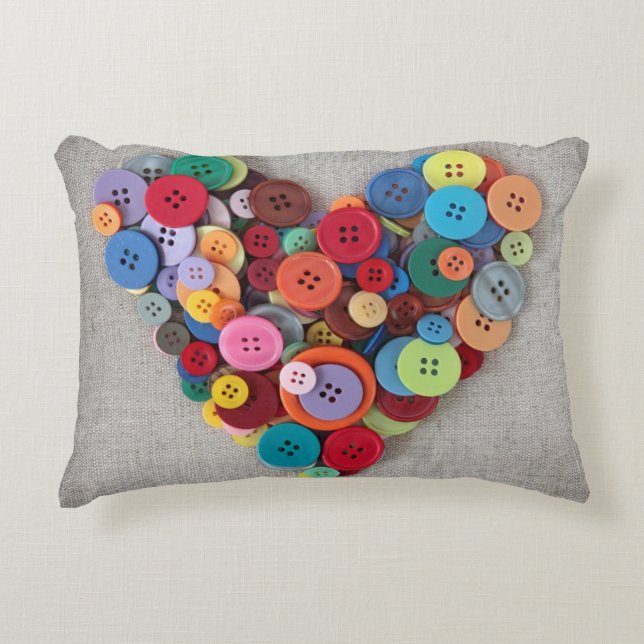 Colourful Buttons Heart Decorative Cushion (Front)