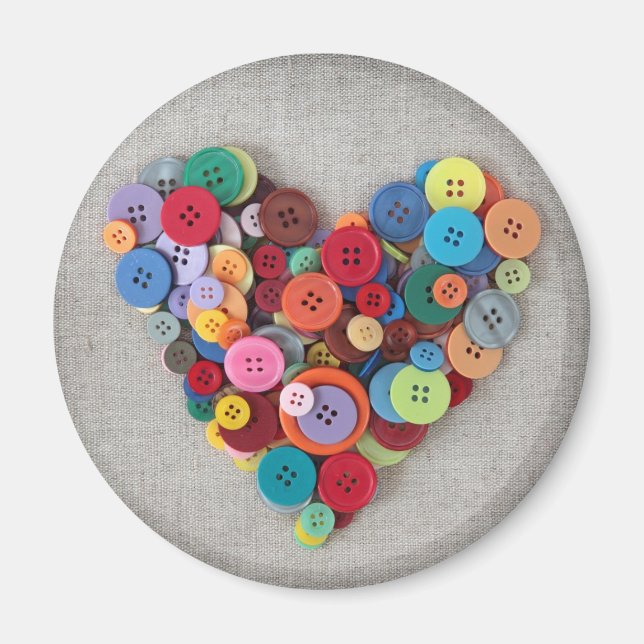 Colourful Buttons Heart Magnet (Front)