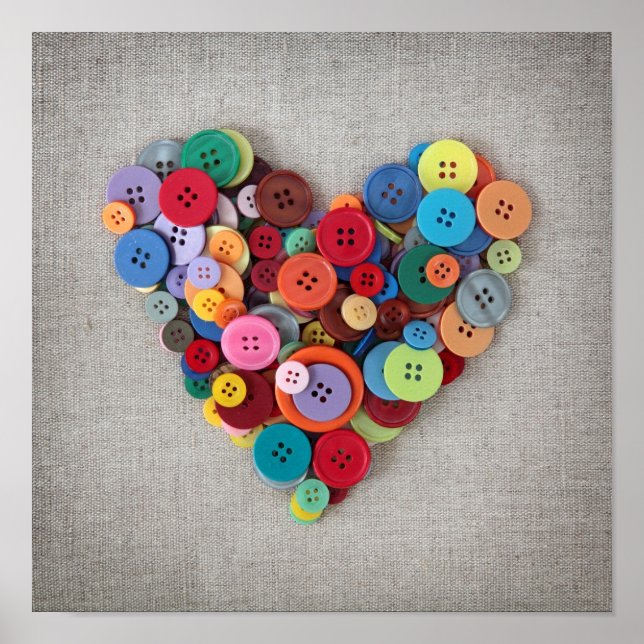 Colourful Buttons Heart Poster (Front)