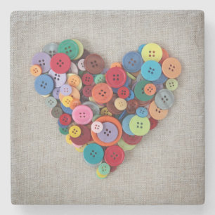 Colourful Buttons Heart Stone Coaster