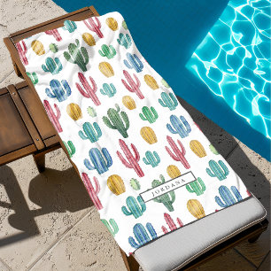 Colourful Cacti Desert Theme Personalised Beach Towel