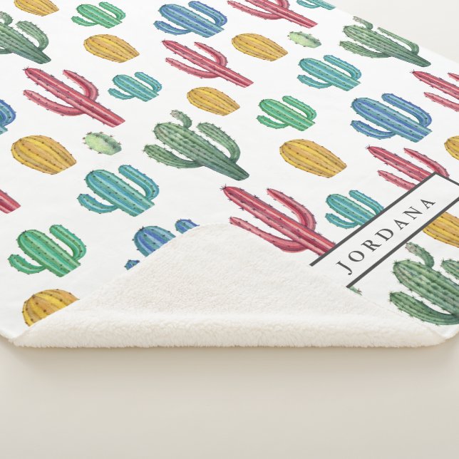 Colourful Cacti | Desert Theme Personalised Sherpa Blanket (3/4)