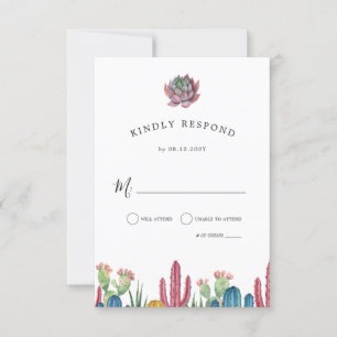 Colourful Cacti   Desert Theme RSVP Reply Card