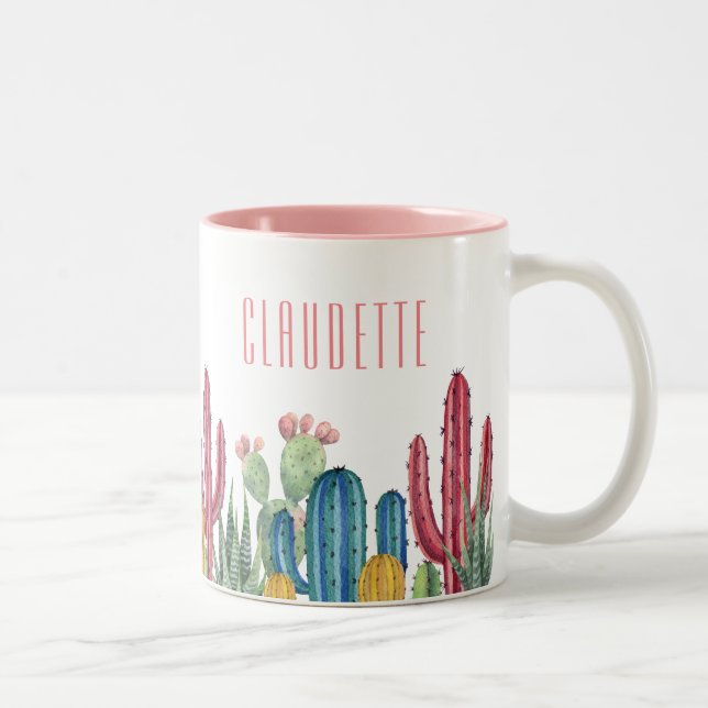 Colourful Cacti | Desert Theme Two-Tone Coffee Mug (Right)