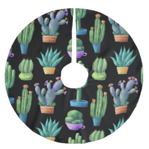 Colourful Cacti: Whimsical Seamless Design. Brushed Polyester Tree Skirt