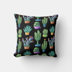 Colourful Cacti: Whimsical Seamless Design. Cushion
