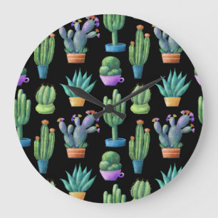 Colourful Cacti: Whimsical Seamless Design. Large Clock