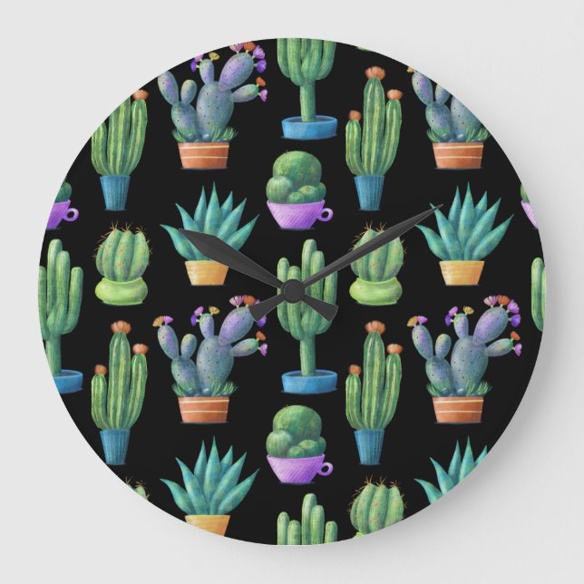 Colourful Cacti: Whimsical Seamless Design. Large Clock (Front)