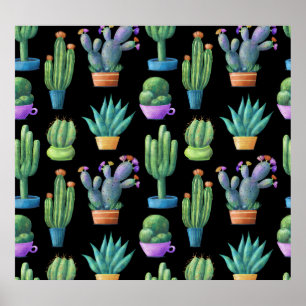 Colourful Cacti: Whimsical Seamless Design. Poster