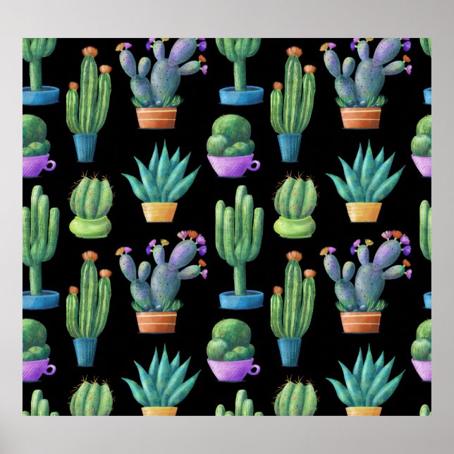 Colourful Cacti: Whimsical Seamless Design. Poster (Front)